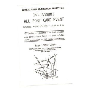Central Jersey Deltiological Society 1st Annual Postcard Event 1991 Advertising
